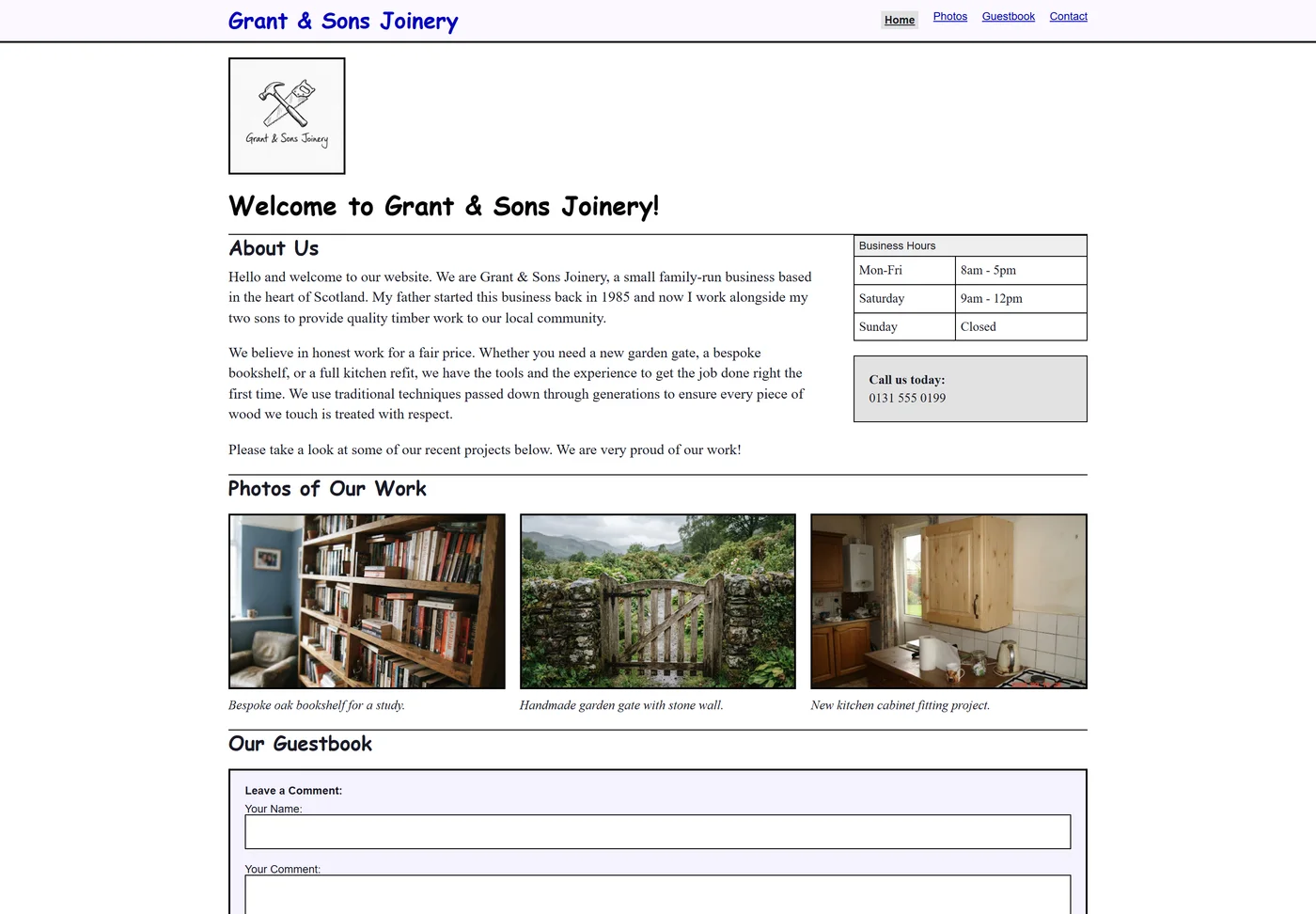 Grant & Sons Joinery - old website