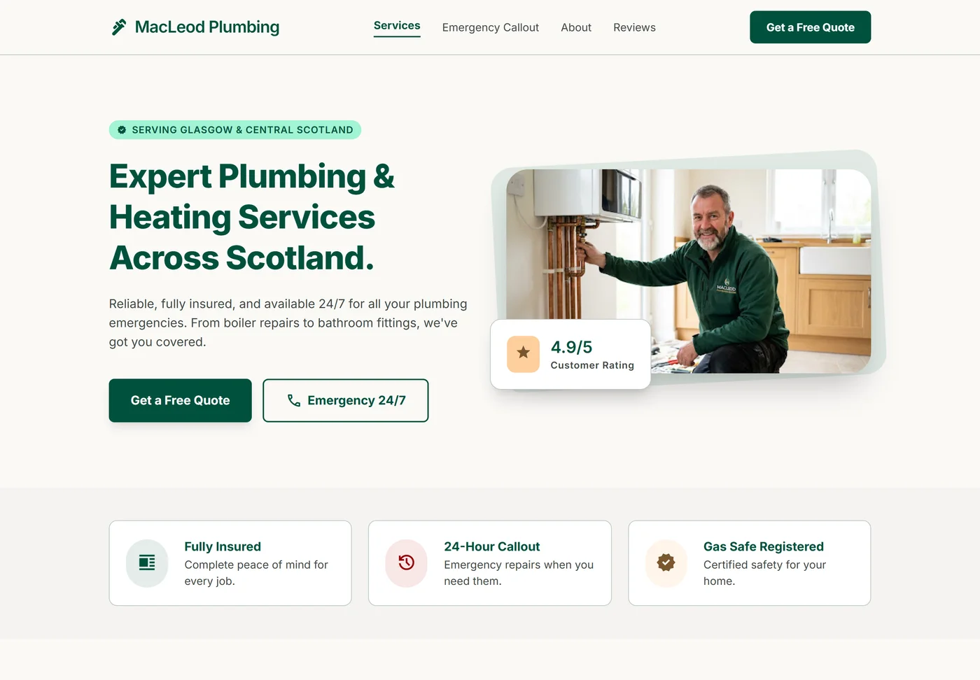 MacLeod Plumbing - modern ScotSites website design
