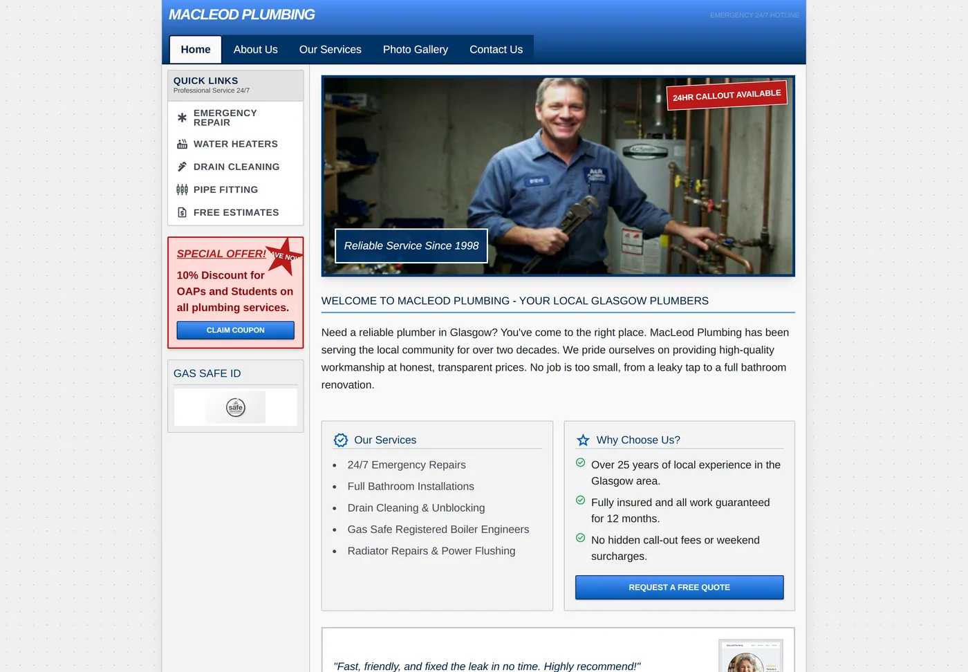 MacLeod Plumbing - old website